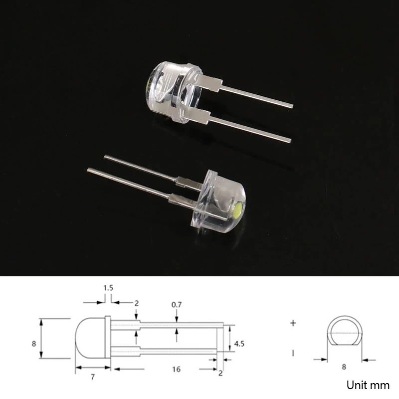 Hot Sale 20Pcs LED 8mm Straw Hat Lamp Bead White Cold Light 0.75W Big chips F8MM Hight Power Hat Light-emitting Diode