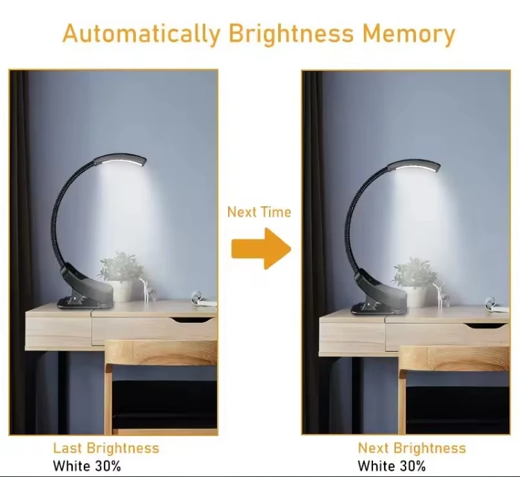 Rechargeable USB Blue Light Blocking Book Light Clip on Amber LED Reading Lamp Eye Healthy Stepless Dimming for Nighttime