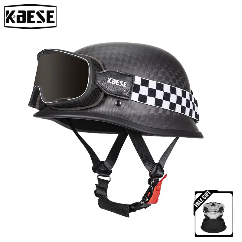 Cafe Racer Retro Motorcycle Carbon Fiber Half Face Helmet Helmet with Motorcycle Windshield Goggles DOT ECE