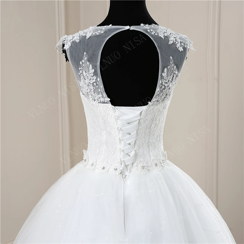 Y&m Novias Customized White O Neck Simple Wedding Dresses Pluse Size Vestido De Noiva Lace Embroidery Ball Gown Robe Mariage