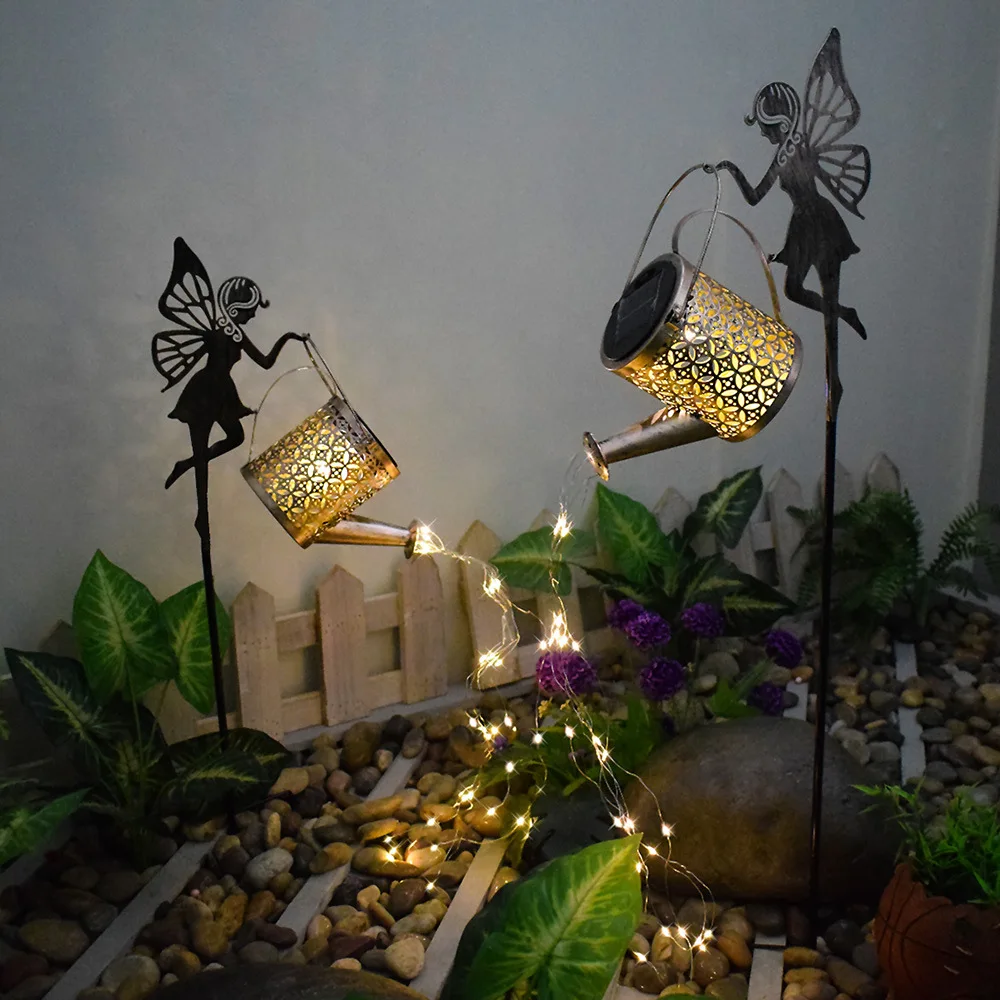 Solar Lanterns Watering Can Light Patio Solar Angel Kettle String Lights Retro Hanging Solar Watering Can Light Landscape Lights