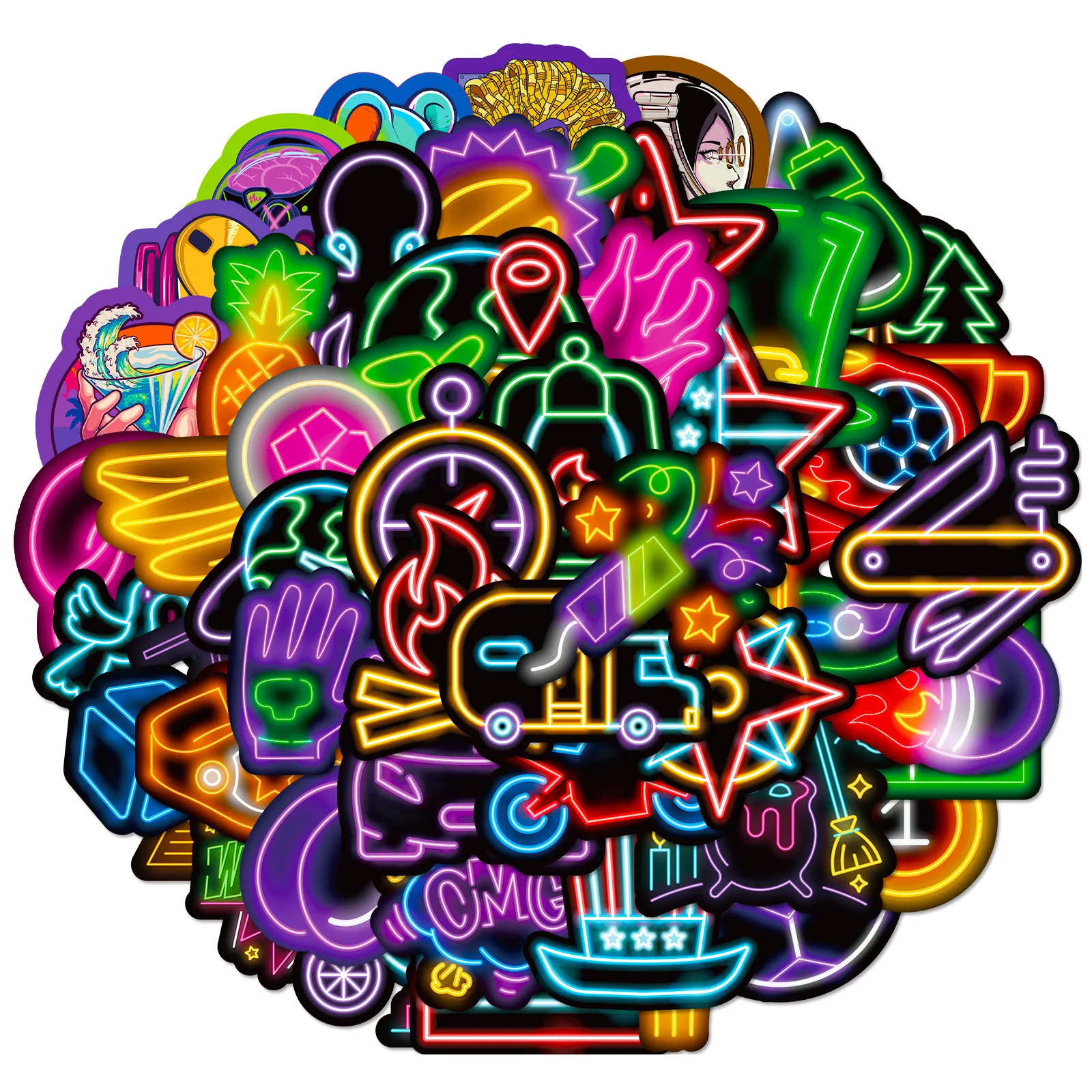 Pegatinas de Graffiti con luz de neón, 10/25/50 piezas, para maleta, botella de agua, teléfono, portátil, guitarra, coche, motocicleta, monopatín