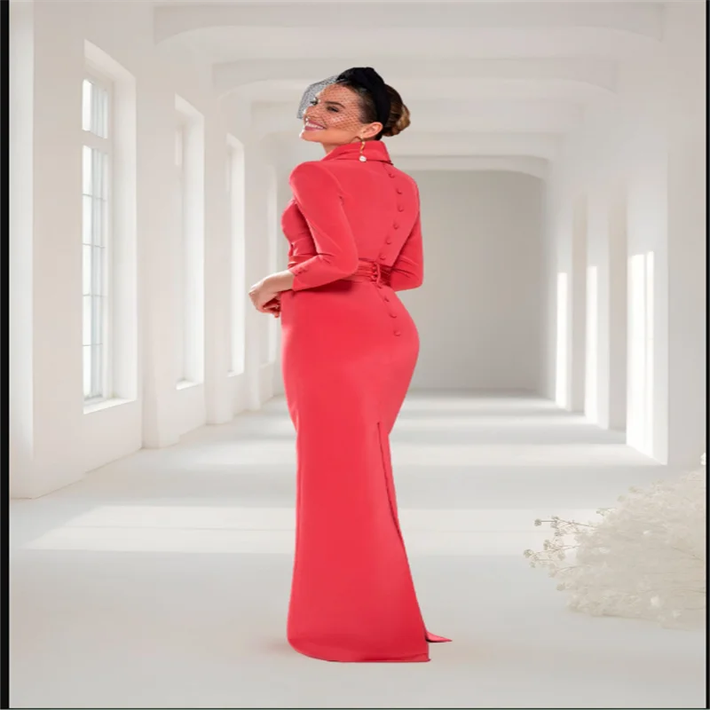 Elegante longo vestido de noite de cetim 2025 vermelho mangas compridas vestidos de baile personalizado moda musselina arábia saudita vestido feminino