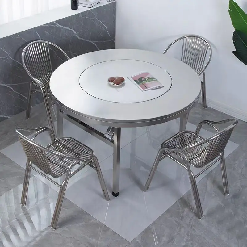 Extra thick stainless steel folding table with inner turntable round countertop portable integrated