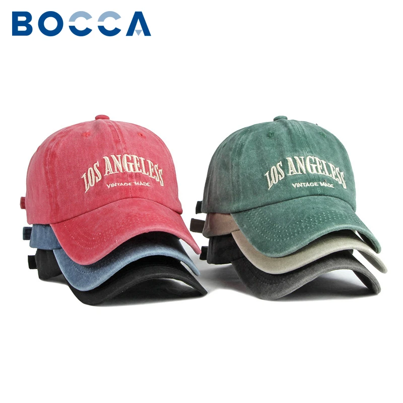 Bocca Retro Washed Cotton Baseball Cap Embroidery Letters Cotton Unisex Snapback Sports Caps Hip Hop Hat Sun Casual