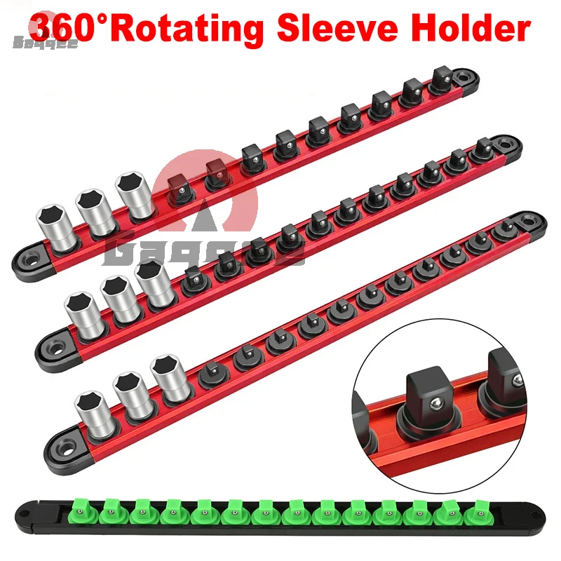 360 Degree Rotating  Socket Organizer ABS Red/Green Spring Ball Fixing System for 1/2" 1/4" 3/8" Sockets Removable End Caps