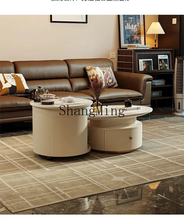 ZYY modern simple household small apartment living room rock slab coffee table size round combination movable