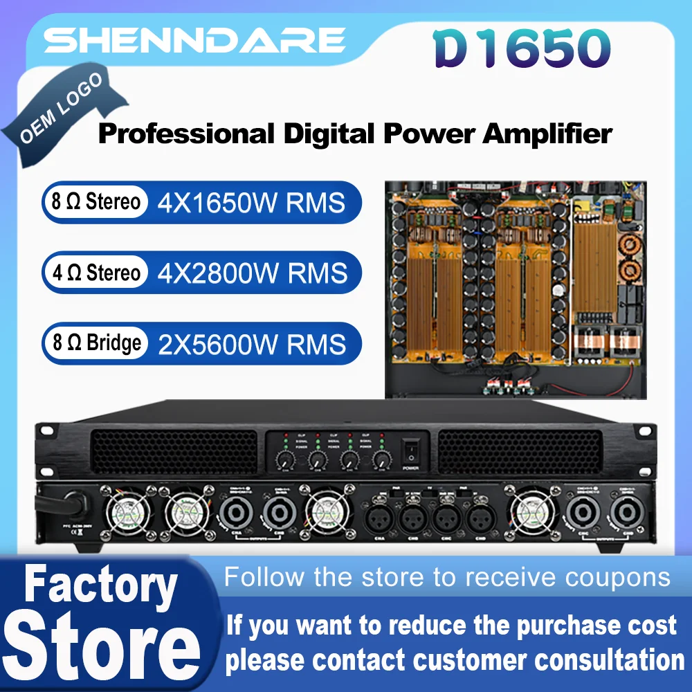 ShennDare 4x1650W 클래스 D 디지털 오디오 전력 증폭기 1U 전문 프리앰프 4 채널 라인 어레이 스피커 증폭기 DJ 서브우퍼 APM Pro 오디오 장비 스테이지 90-270VAC