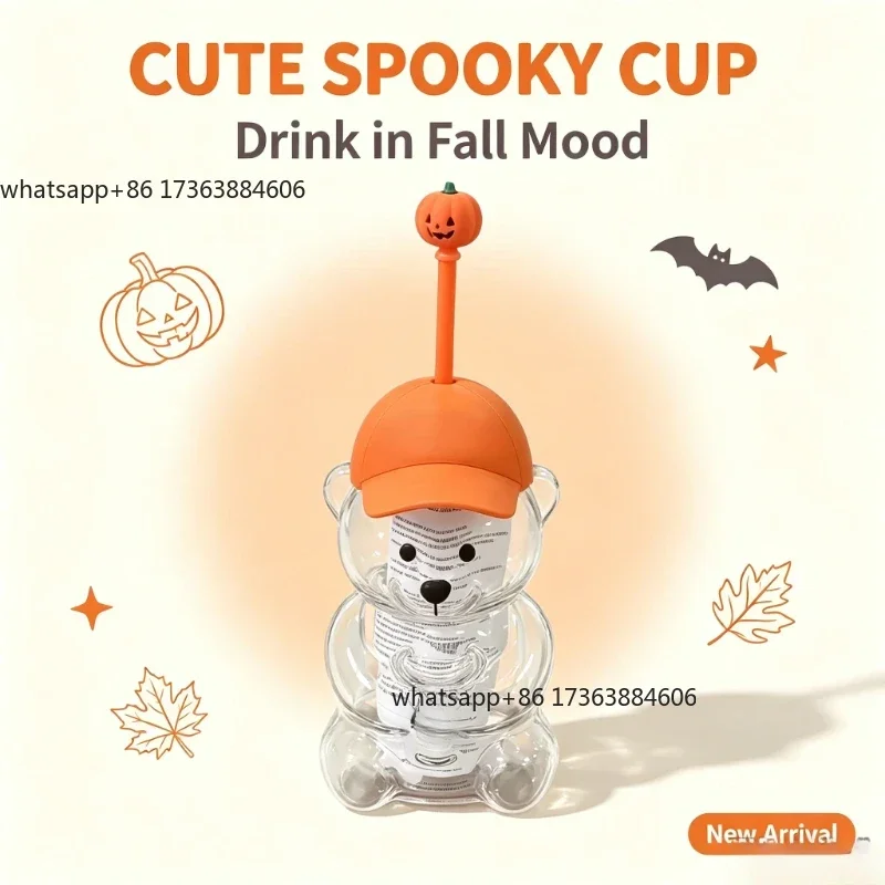 Halloween Gift High-Value Pumpkin Bear Cup Portable Transparent Glass Dust Cover Straw 48 Hour Shipping Time