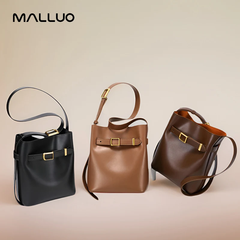 Genuine Leather Bucket Bag Women Vintage messenger High Quality Simple Handbag Lady Shoulder Bag Luxury Female Crossbody Bags