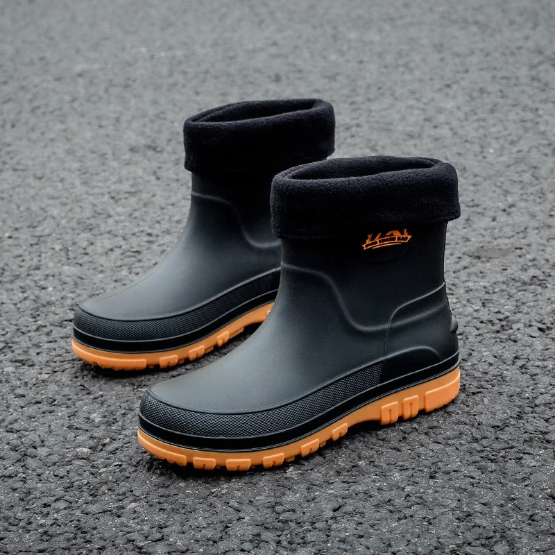 New Men's Mid-calf Rain Boots Mens High-quality Anti-slip Rain Shoes Mens Waterproof Boots Men's Winter Warm Waterproof Shoes