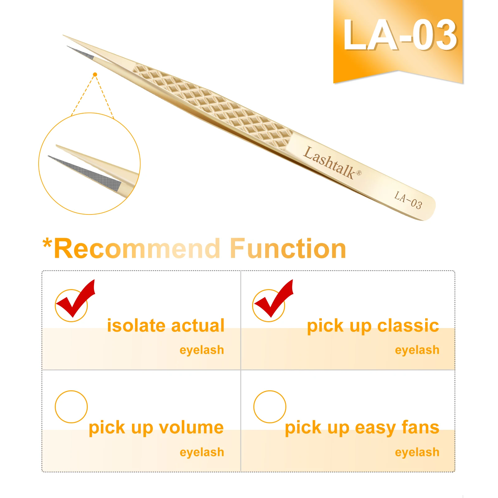 Lashtalk Precisie Fiber Tip Pincet Wimperextensies Diamond Grip Antislip Premium Goud Roestvrij Staal Make-up Met Box Pack