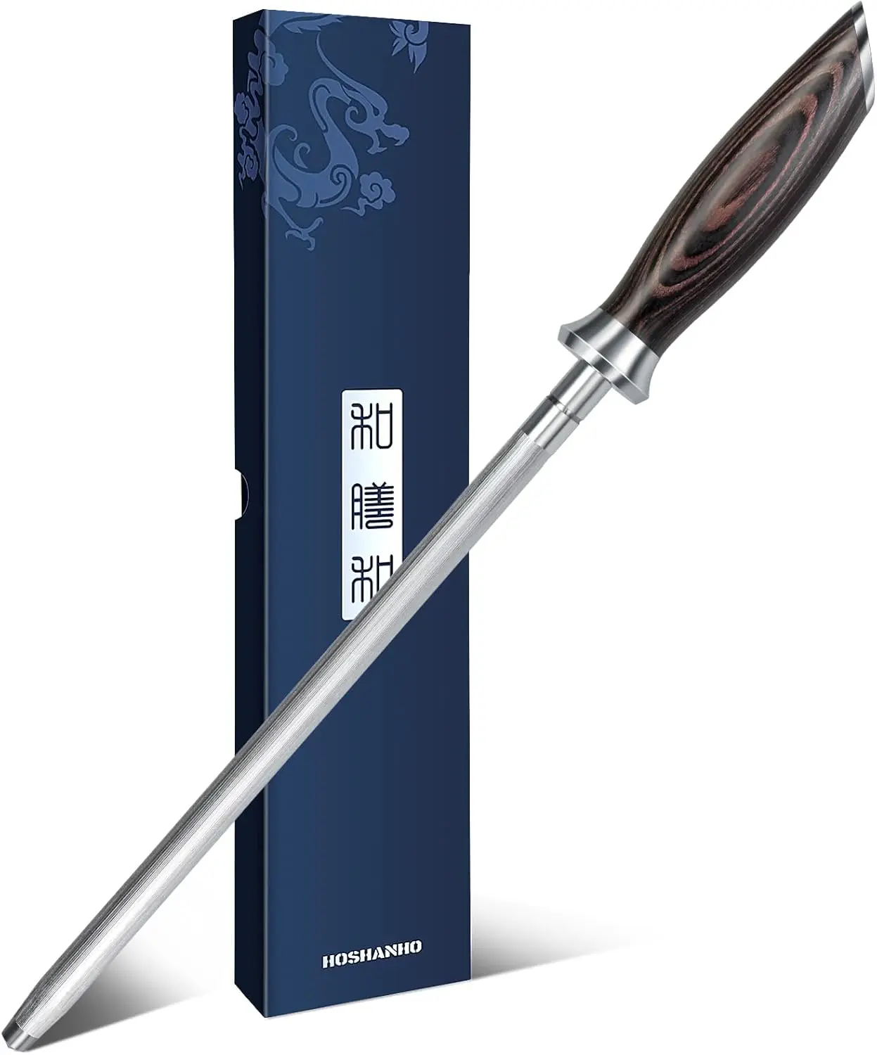 

10 Inch Professional Knife Sharpening Rod, Japanese High Carbon Steel with Ergonomic Pakkawood Handle for All Chef Knives