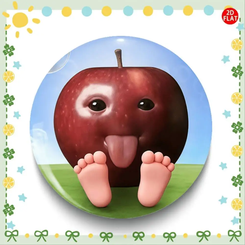 2D Flat Tongue-Out Apple Brooch Pin Badge for Jeans Clothes Backpack Hat Collectible Gift for New Year Christmas S