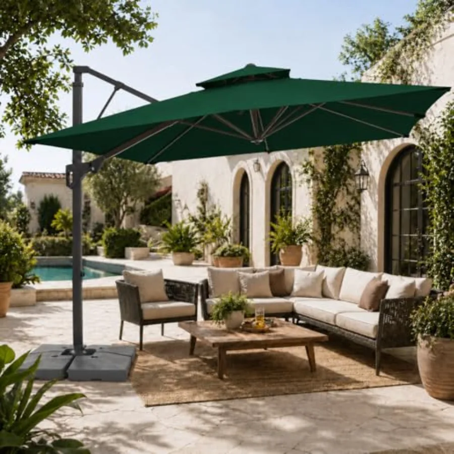 9x9 Feet 2-Tier Cantilever Patio Umbrella, Outdoor Offset Umbrella