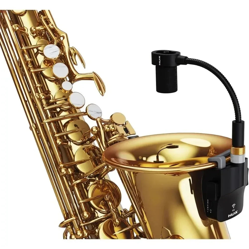 نظام NUX B-6 الساكسفون اللاسلكي مع علبة شحن، نطاق التشغيل 20 مترًا، صوت عالي الدقة 24 بت/44.1 كيلو هرتز، 2.4 جيجا هرتز