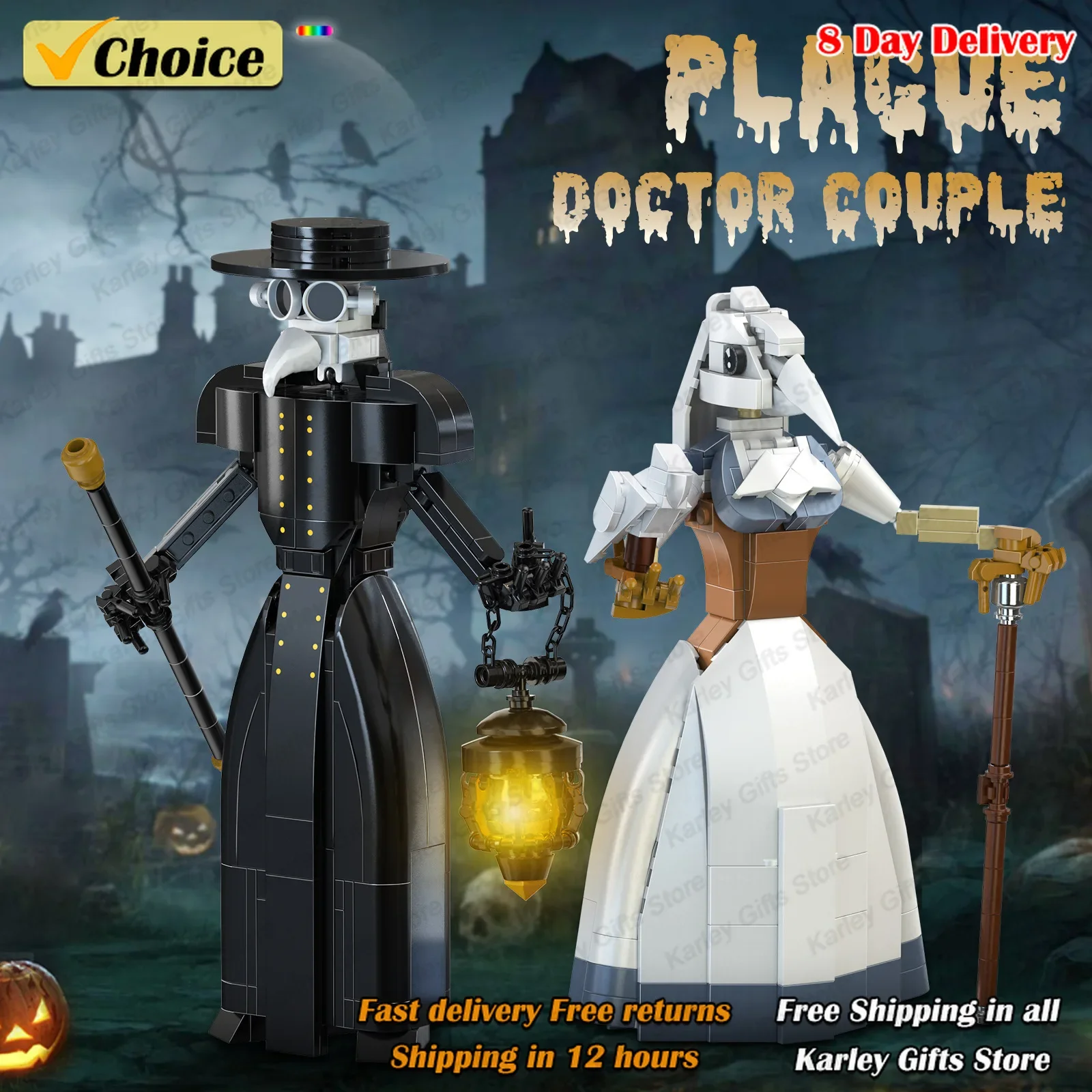

500Pcs Halloween Plague Doctor Couple Puzzle Toys Building Blocks Set