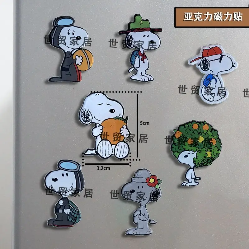 Snoopy 7 sztuk naklejki magnetyczne na lodówkę dzieciństwo kreskówki śliczne troublesome pies akrylowe kreatywne magnesy do dekoracji wnętrz