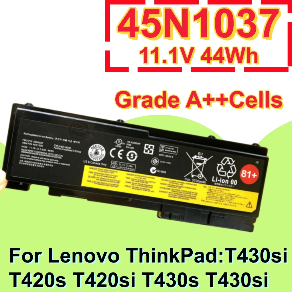 Laptop Battery 45N1037 81+ For Lenovo ThinkPad T420S T420SI T430S T430SI Replace 45N1036 42T4847 42T4844 0A36287 45N1039 45N1143