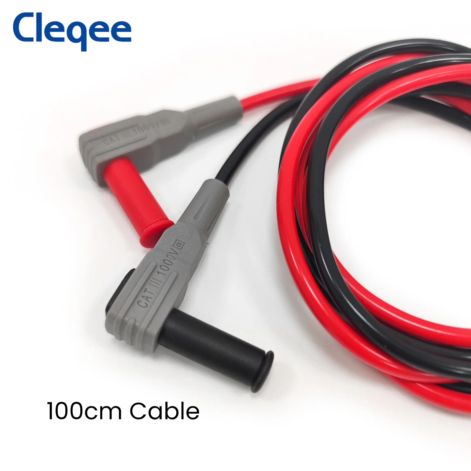 Cleqee P1033 1 pair 4mm Security Banana Plug Multi-meter Test Lead 90 Degree to Straight Connector Test Cable 100CM Wire