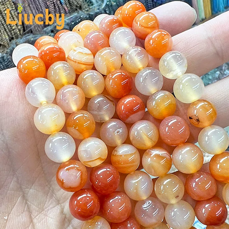 Natural Stone Orange Red Carnelian Agates Round Beads For Jewelry Making DIY Charm Bracelet Earrings15\