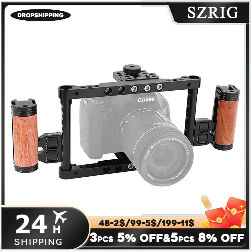 HDRIG الألومنيوم DSLR كاميرا قفص مع مقبض جانبي خشبي متعدد الوظائف لكانون ، لنيكون ، لسوني ، لباناسونيك GH3/GH4