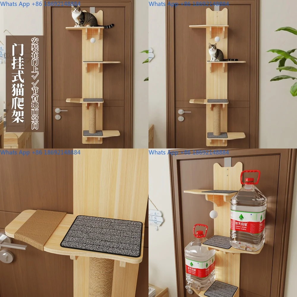 

Solid Wood Wall Mounted Cat Scratcher Space Saving Climbing Post Toy for Cats