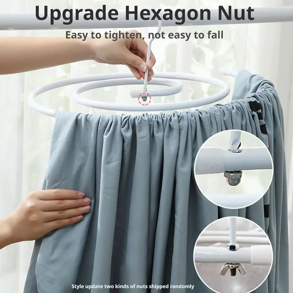 Round Spiral Quilt Sheets Hanger Home Storage Blanket Hanger Rotating Drying Rack Save Space Stainless Steel
