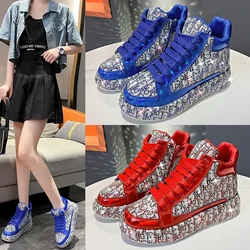 Water Diamond Platform Shoes Women's  Four Seasons New Fashion Print Embroidery Thick Sole Sports Shoes Outdoor Casual Shoes