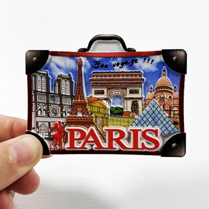 Francia, Recuerdos de viaje Artículos de decoración del hogar Equipaje de París Imanes de refrigerador estéreo 3D Colección de regalos de artes y manualidades