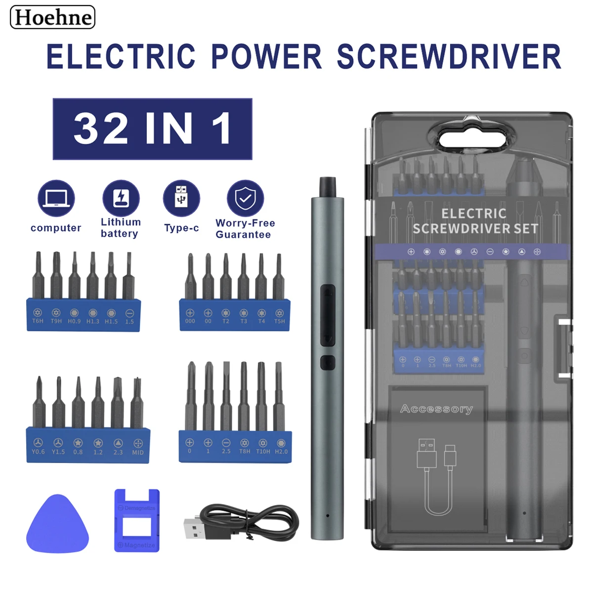 32 in 1 Electric Precision Screwdriver Aluminum Alloy Motorized Handle Screwdrive Magnetic Bits Kits Phone Laptop Repair Tool