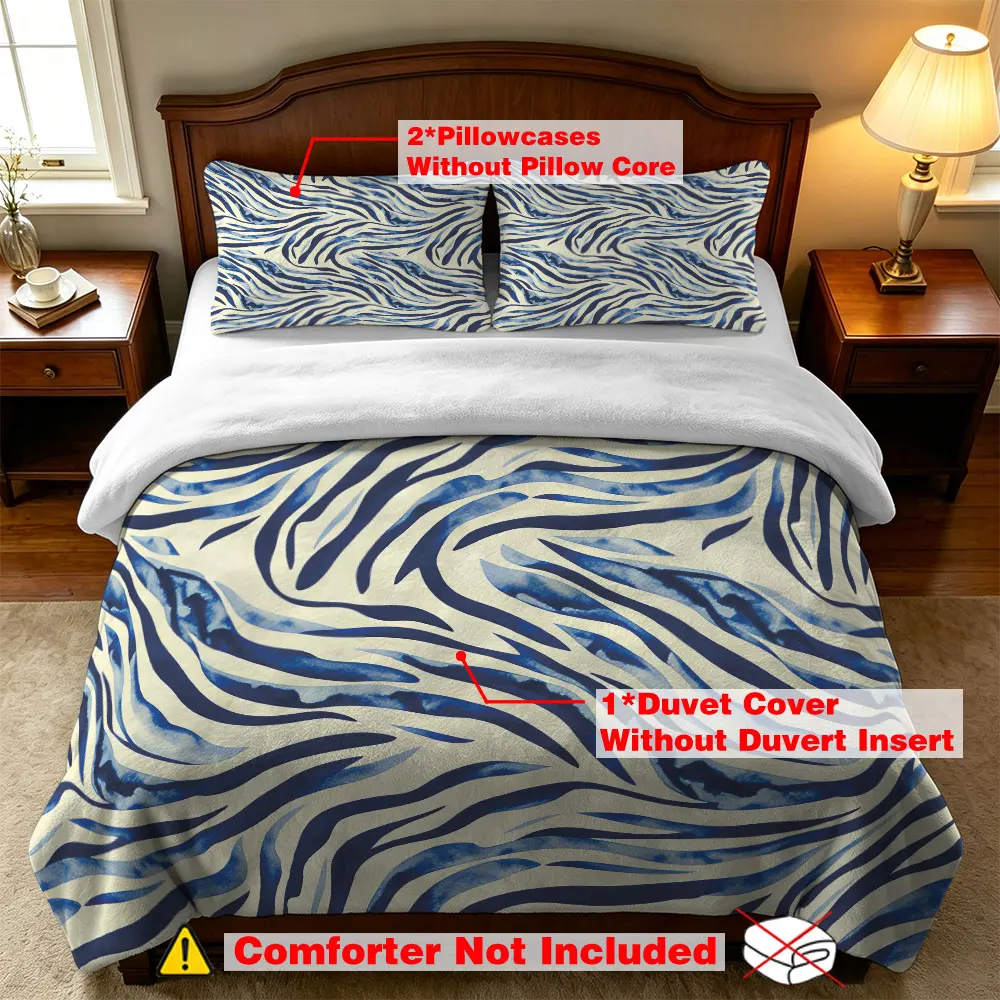 Blue White Zebra Print Milk Velvet Bedding Set 3Pcs Soft Warm Duvet Cover Animal Pattern Queen King Size