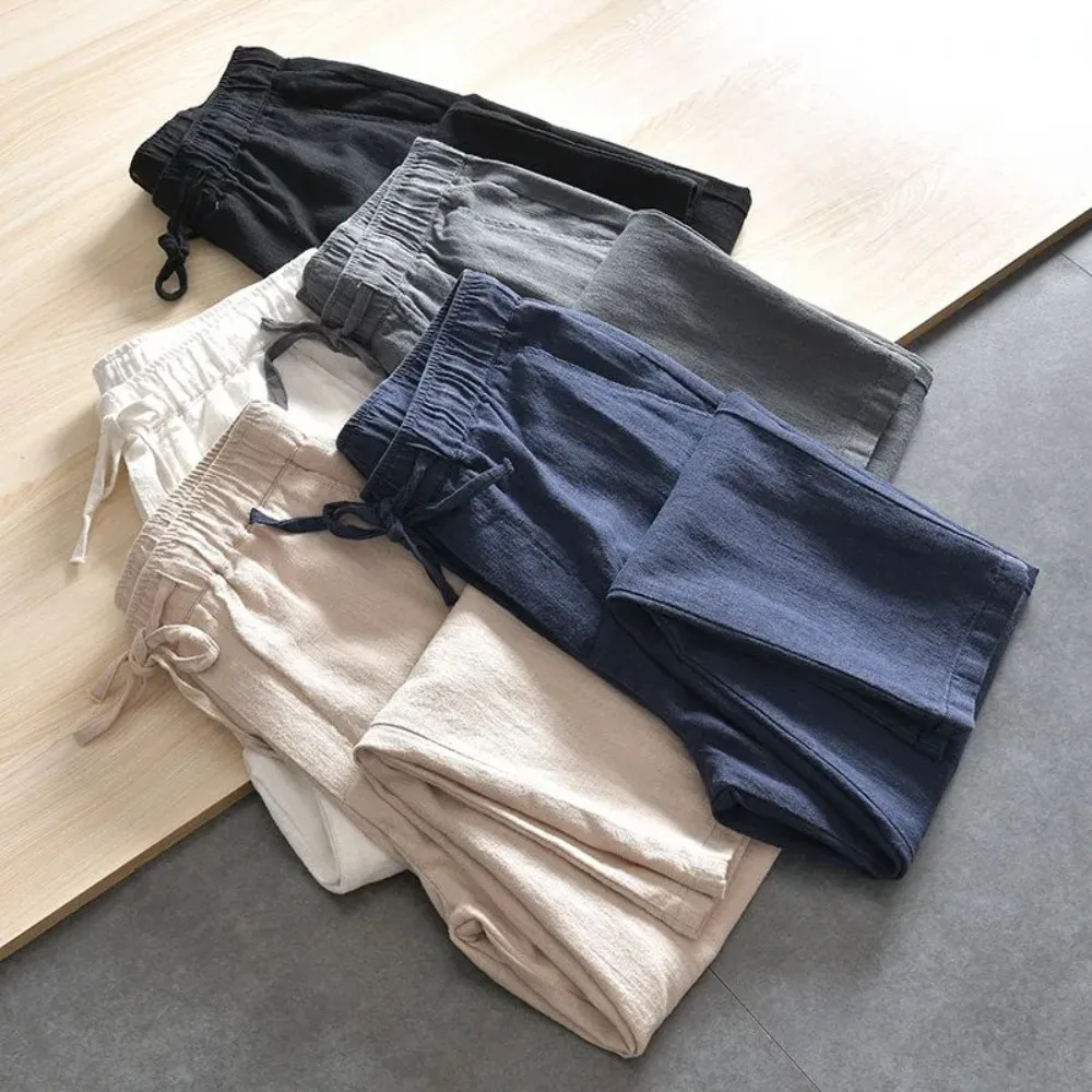 Men's Casual Pants Baggy Streetwear Men Joggers Cotton Linen Sports Trousers Long Straight Pants for Men