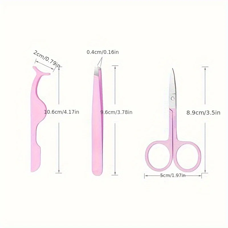 ชุดอุปกรณ์เสริมความงามพกพา 3 ชิ้น ทำจากสแตนเลส ประกอบด้วย กรรไกรตัดแต่งขนคิ้ว ที่หนีบขน และอุปกรณ์แต่งหน้า