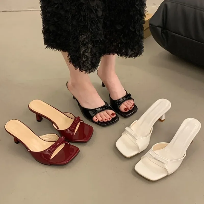 

Summer Women's High Heel Slippers New Outdoor Square Toe Thin Heel Slippers for Women Dress Party Heeled Shoes Women's Pumps
