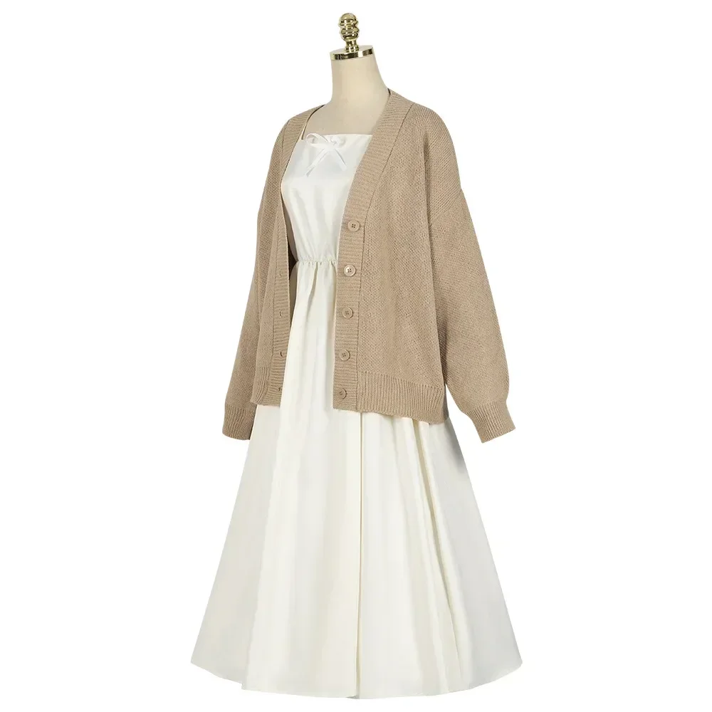 Disfraz de Cosplay de Frieren de Anime Frieren Beyond Journey's End para Mujer, Suéter, Abrigo, Vestido, Orejas de Elfo, Pendientes, Accesorios para Fiesta de Halloween