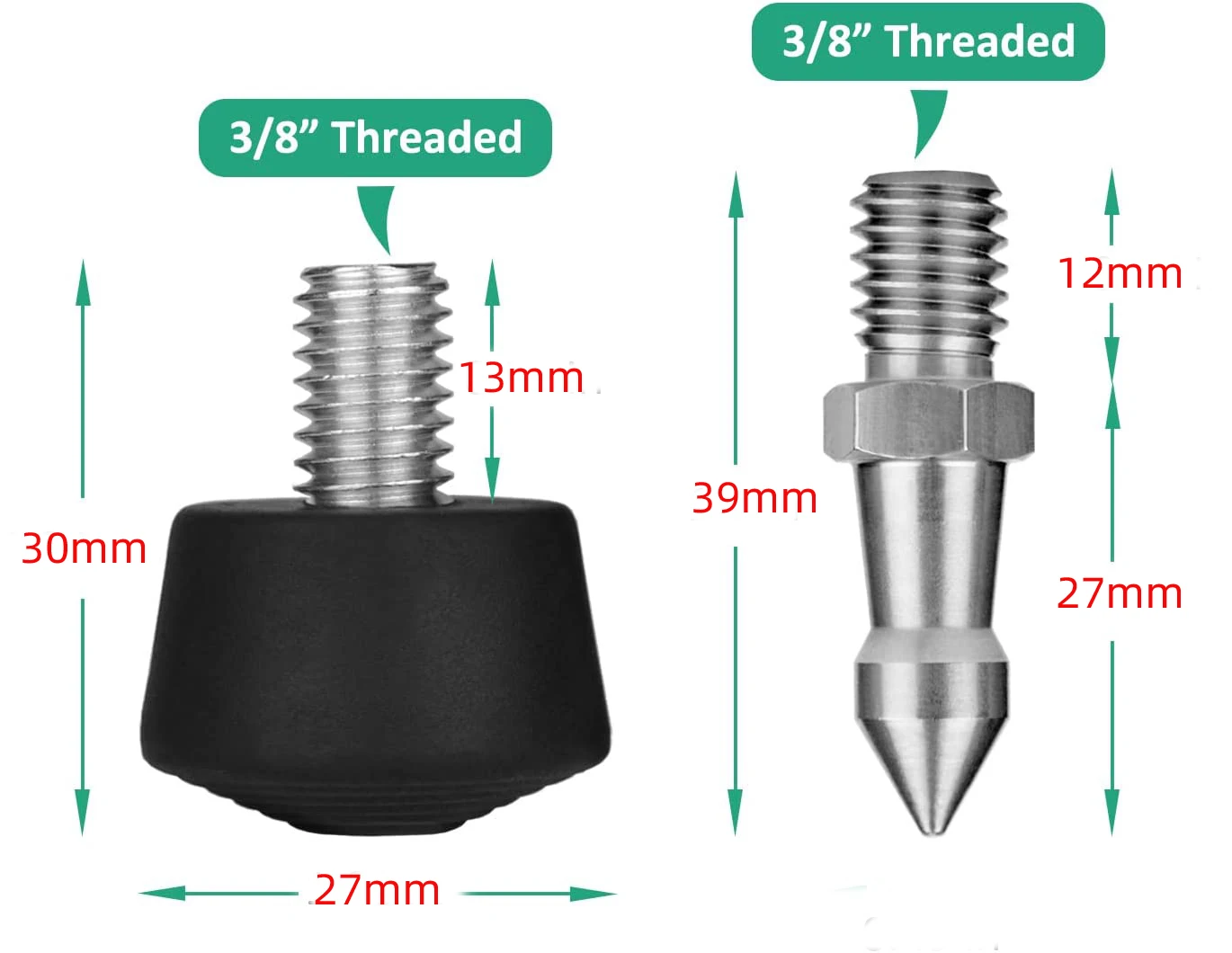 3 Sets of Tripod Rubber Feet Universal Anti-Slip & 3 sets Tripod Spike Feet Stainless Steel, 3/8 Thread Tripod Replacement Parts
