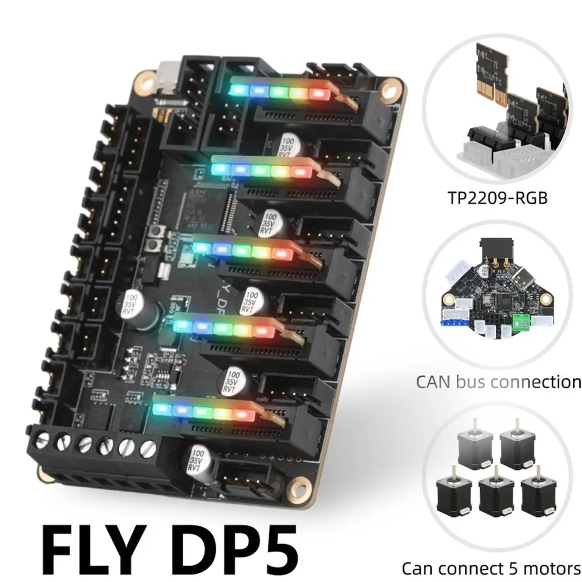 Fly-DP5 Control Board 32-Bit ARM Chip, PCIe,RGB Driver,CAN Bus,DIAG Homing, and Klipper Support for DIY 3D Printer Parts