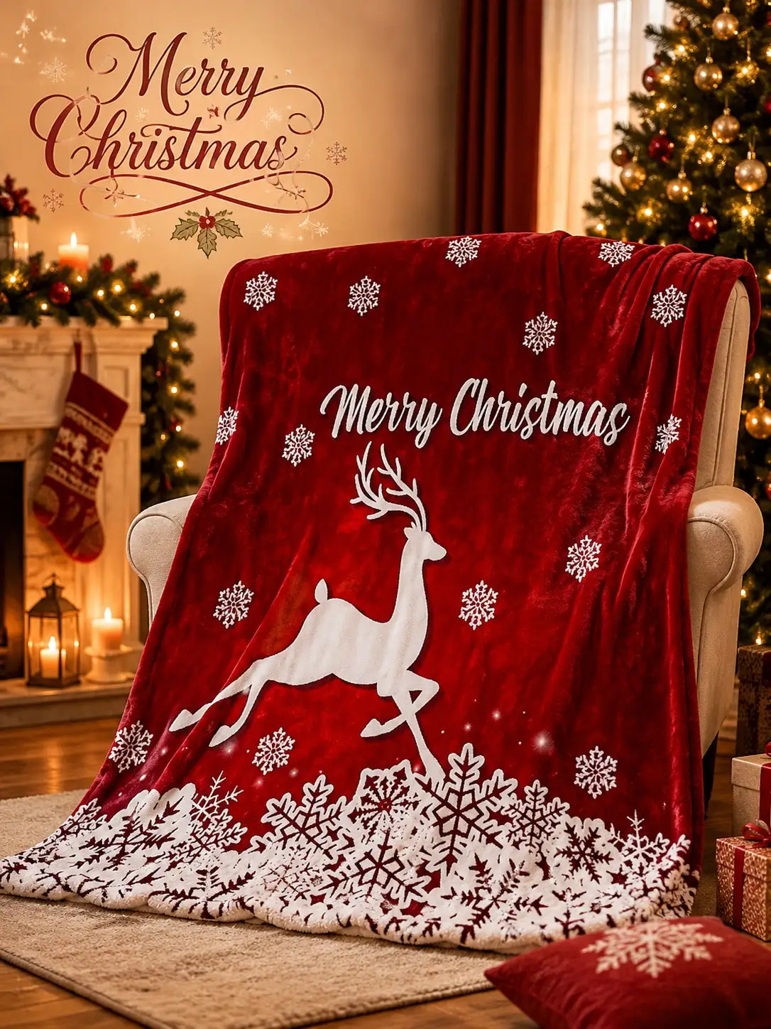 Christmas Flannel Blankets & Throws Reindeer Snowflake Holiday Quote Sofa Throw Bed Blanket Living Room Bedroom Couch Office Travel Nap Home Decor Holiday Gift for Mom Dad Sister Brother Wife Husband Grandma Grandpa Friend Thanksgiving Anniversary
