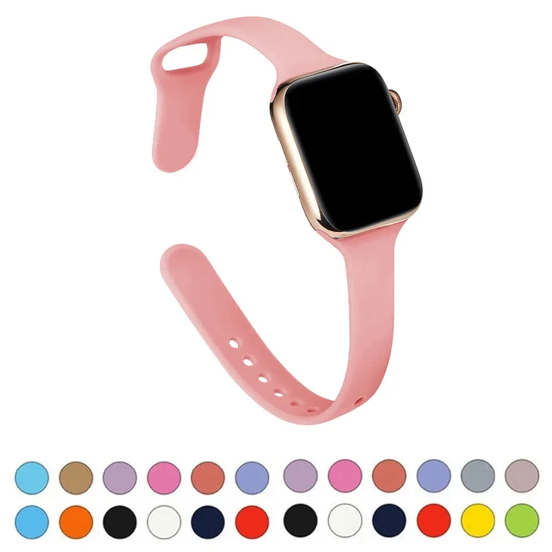 

Slim Silicone Strap for Apple Watch Band 40mm 44mm 45mm 41mm 46mm 42mm 49mm Sport bracelet iWatch Series 10 9 8 7 6 5 SE 4 Ultra