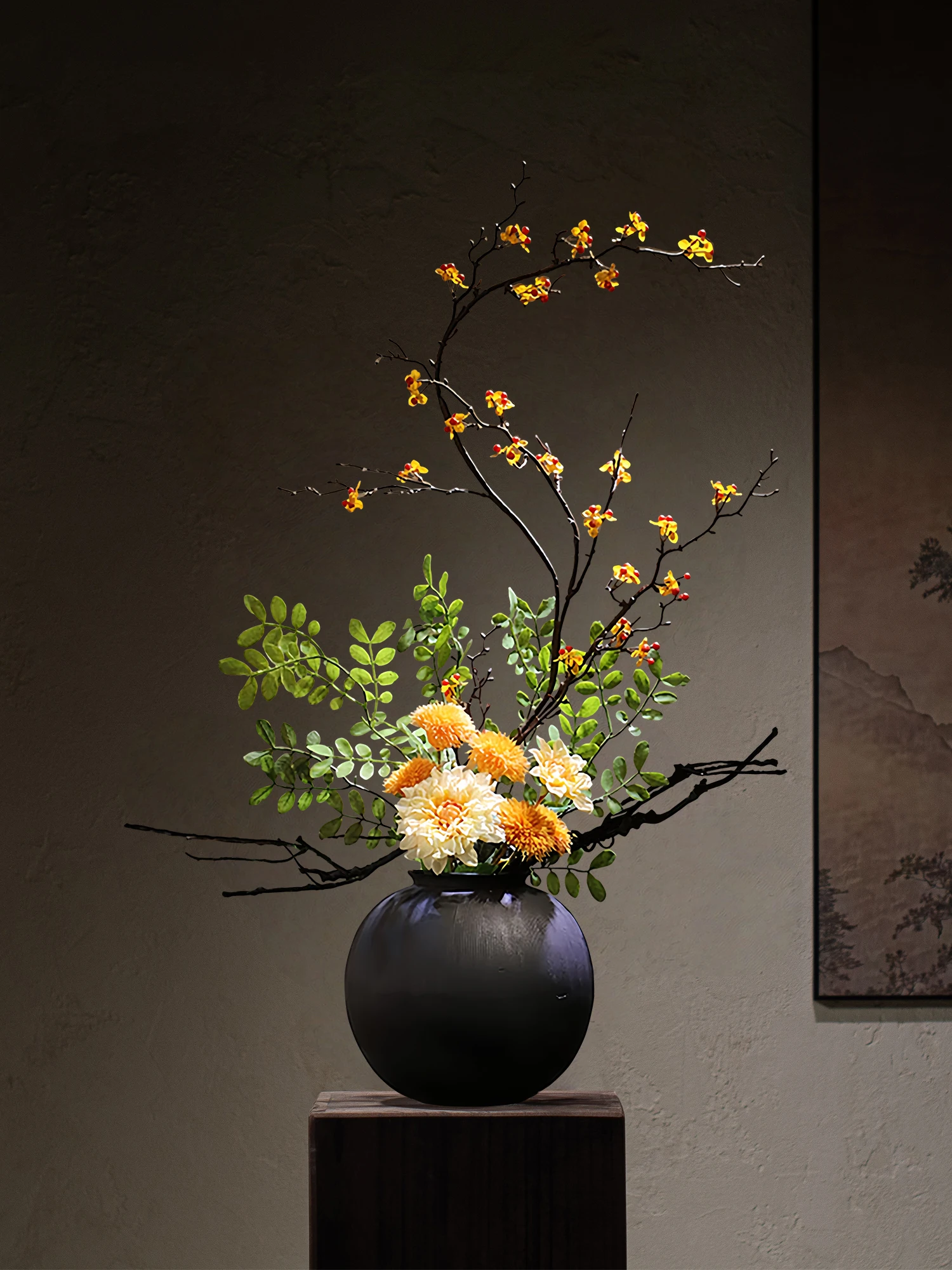 

New Chinese Sle Cerc Flower Vase Zen Aesthetic Hotel Decorative Simulated Flower Tabletop TV Cabinet Decorative Accories