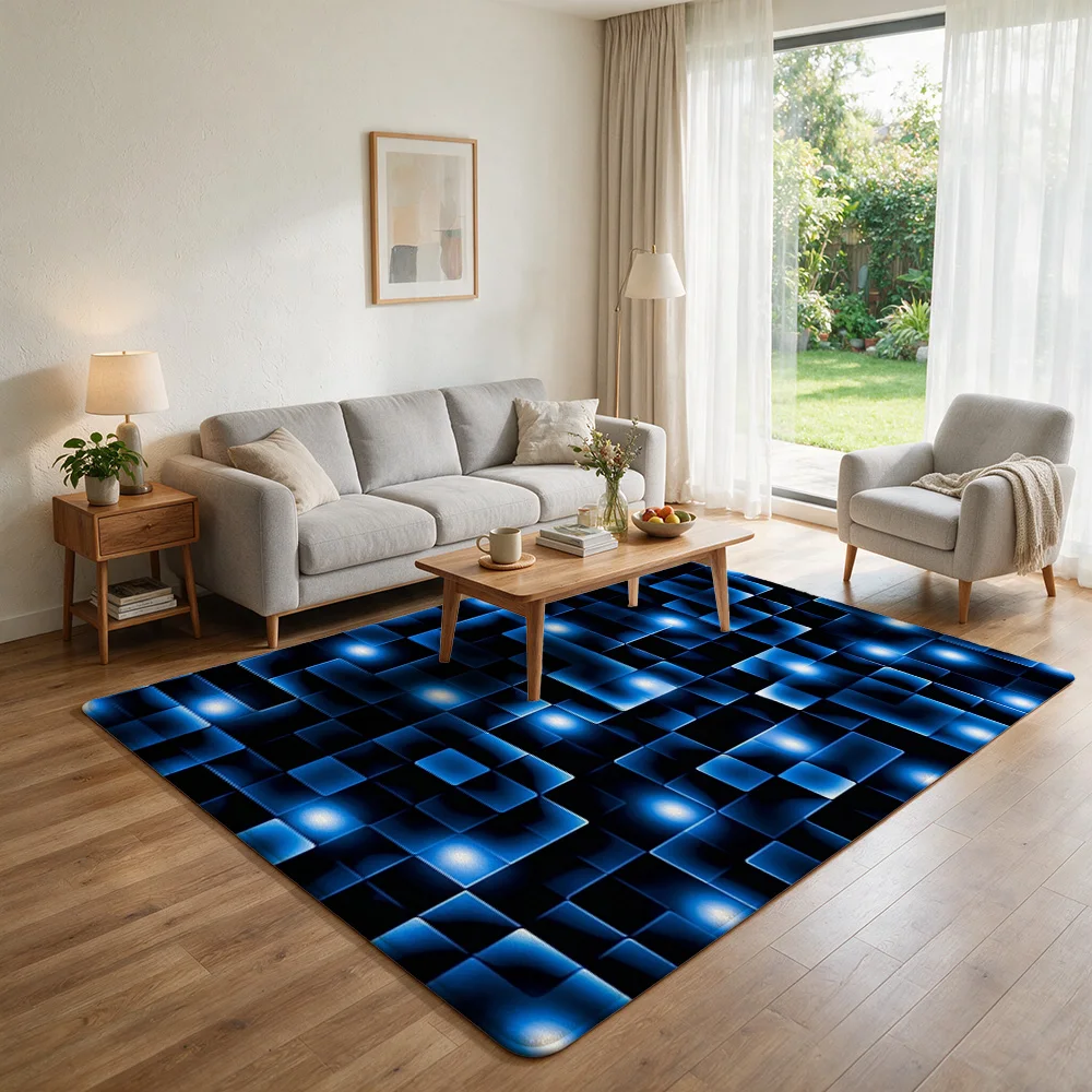 Blue Light Pattern Flannel Non-Slip Floor Mat Soft Plush Rug Water Absorbent Bath Rug Kitchen Entryway Carpet Home Decoration