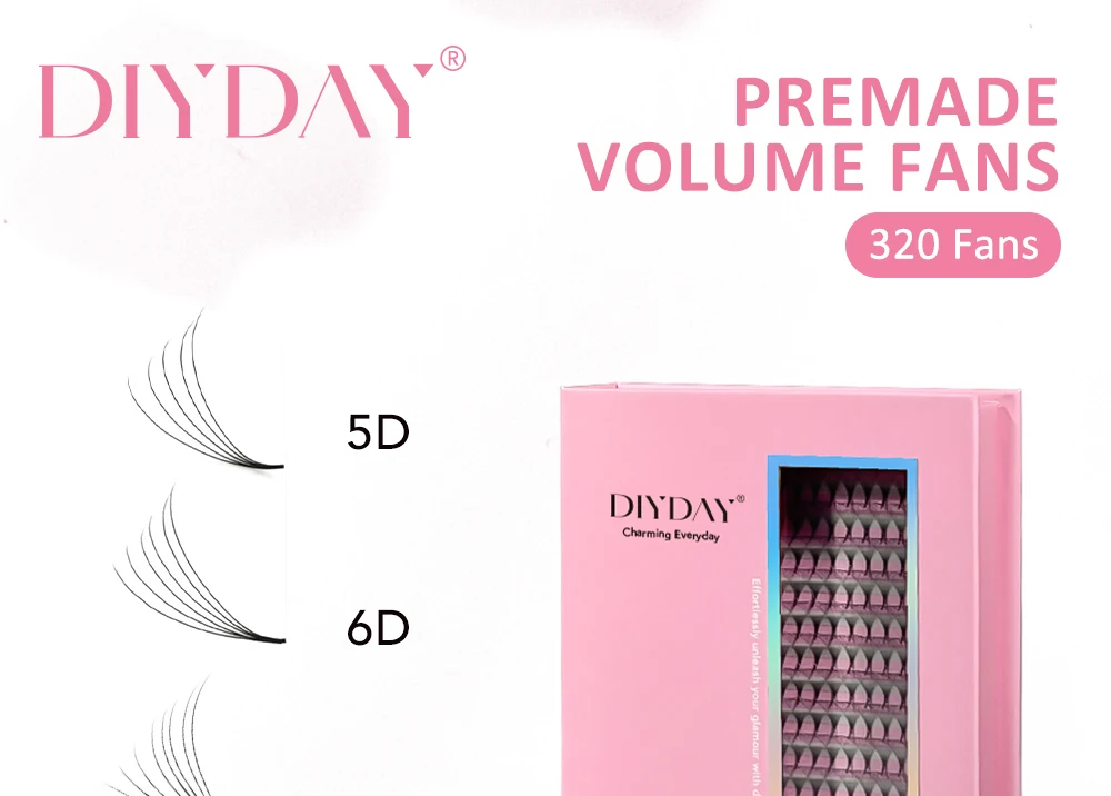 DIYDAY 320Fans vorgefertigte Volumenfächer 5D 6D 8D 10D Wimpernverlängerung dünne spitze Basis Promade russische Volumenfächer falsche Nerzwimpern – Detail 1