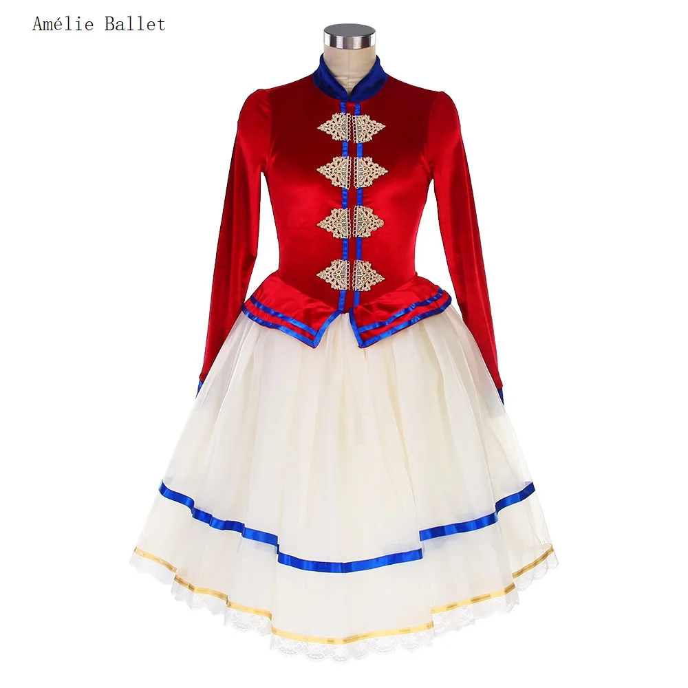 24079 trajes de balé de mangas compridas para meninas adultas vermelho/marfim corpete de veludo comprimento saias tutu de balé vestidos de dança de bailarina