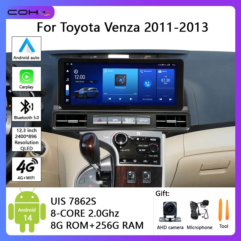 

12.3inch Android14 For Toyota Venza 2011-2013 Car Radio Gps Navigation 7862s 8-core 8+256G 2400*896 carplay Android Auto