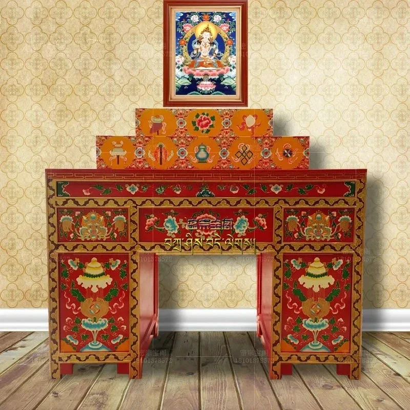 

Тибетская мебель, буддийская ниша, вертикальный шкаф, полностью из массива дерева для использования на столе, благоприятная роспись.