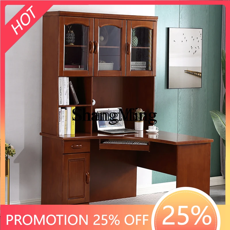 

FG good-looking Solid wood glass door Corner bookcase Bookshelf combination Desk cabinet Household study Chinese style