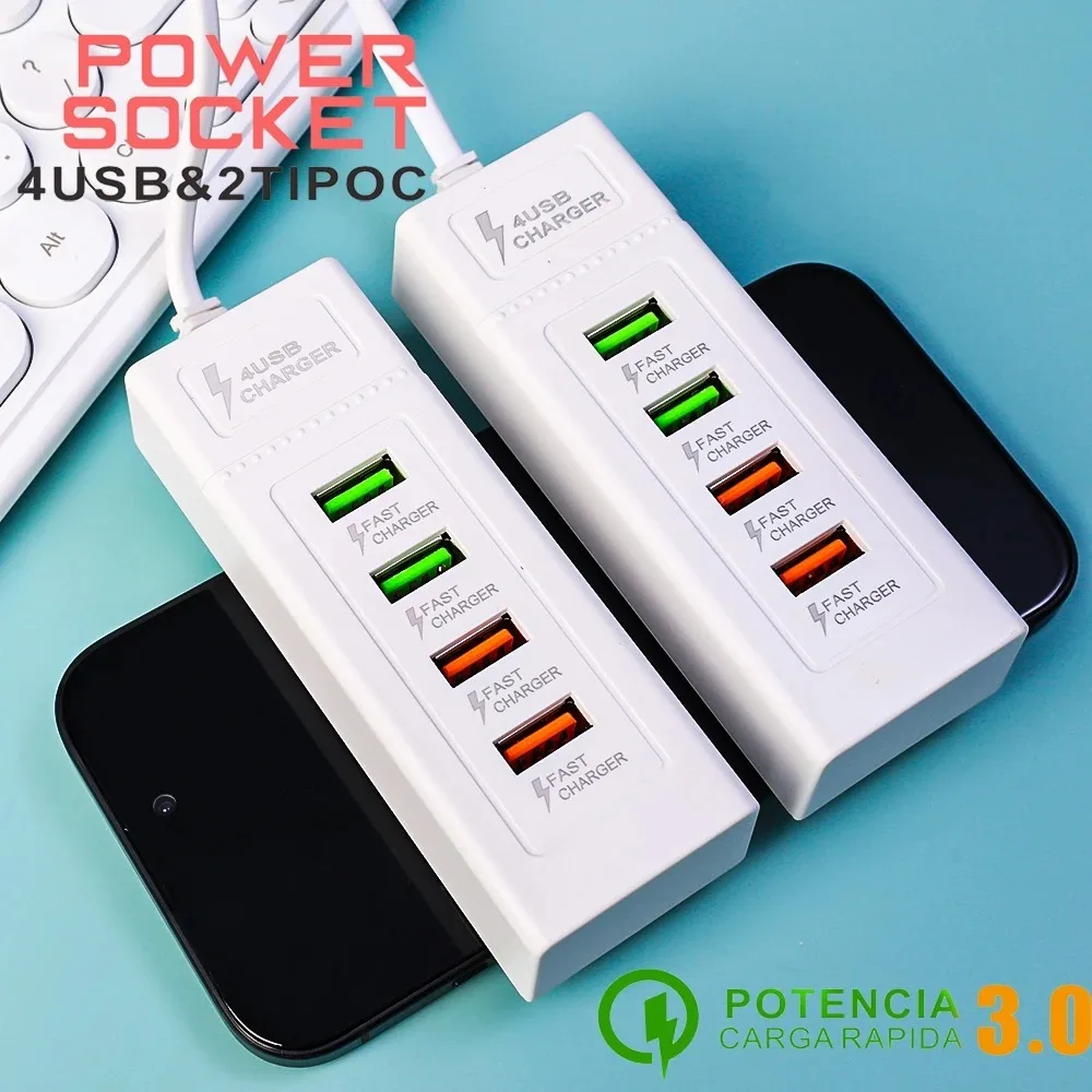 New 4 USB 4 Ports Power Strip USB 3.0 Fast Charging Charger Station EU/US Charging Electrical Socket