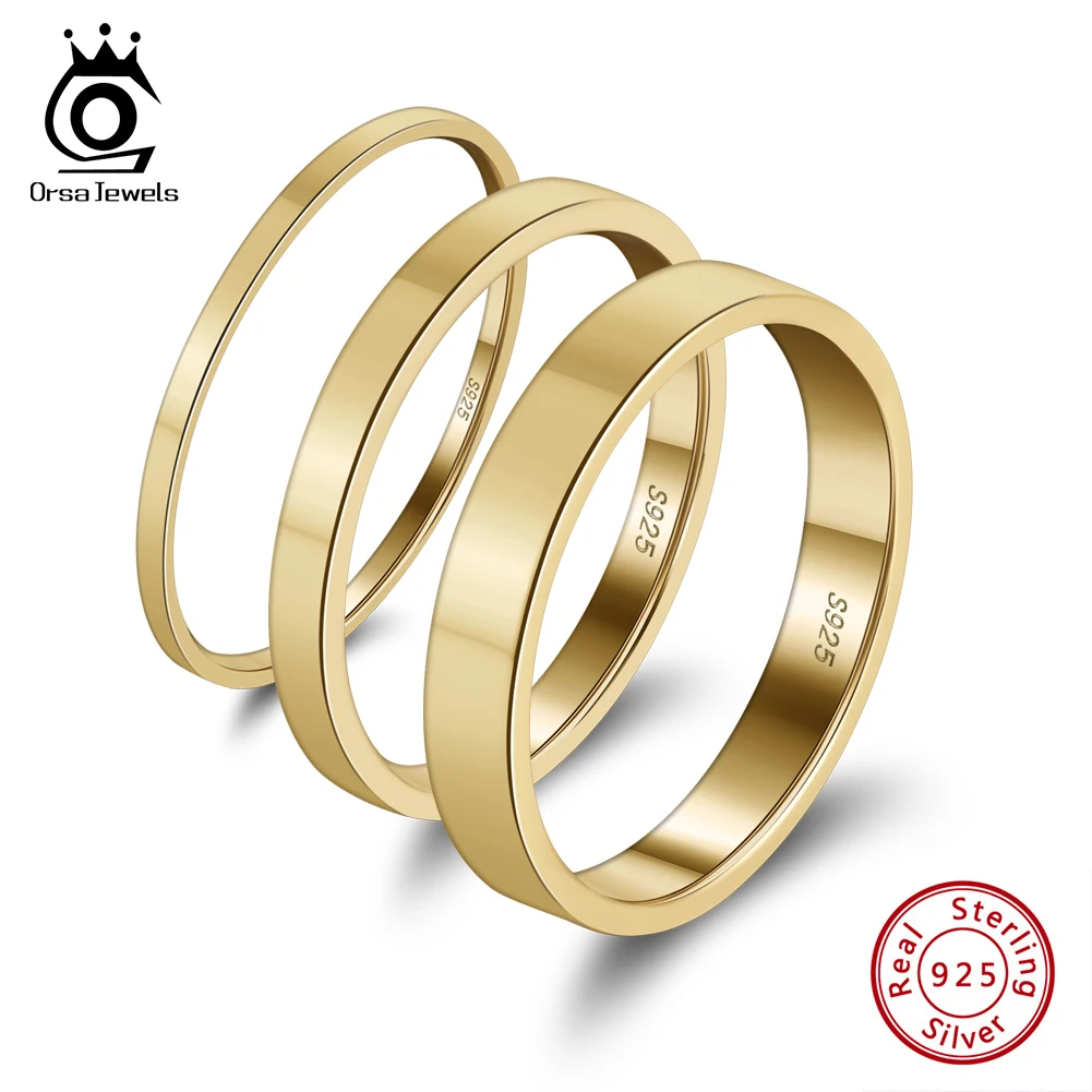 ORSA klejnoty 925 Sterling Silver minimalizm pierścionki błyszczące kobiety stylowe 14K złota 1/2/3mm pierścionek do łączenia modna biżuteria na prezent APR33