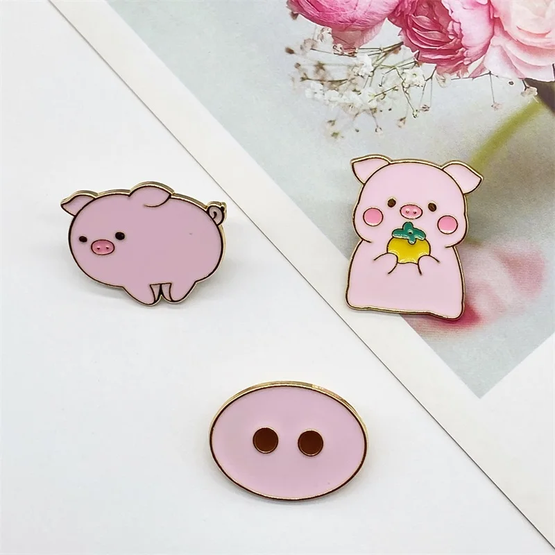 Cute And Cute Fan Standing Upside Down Piglet Modeling Design Metal Enamel Brooch Cartoon Pig Nose Badge Pin Fashion Accessory